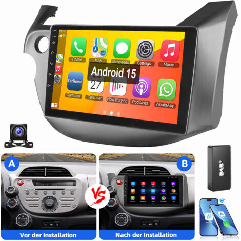 Pour Honda Jazz Fit 2008-2013 Android 15 CarPlay Autoradio BT GPS WIFI RDS FM 4+64G DAB CAM noir