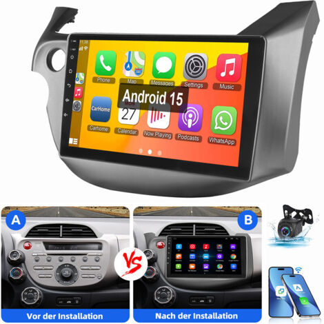Pour Honda Jazz Fit 2008-2013 Android 15 CarPlay Autoradio BT GPS WIFI RDS FM 2+64G CAM noir