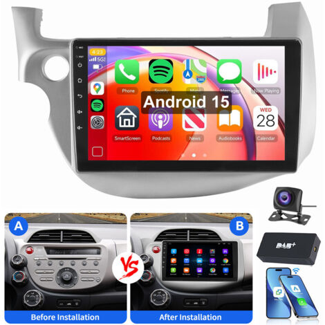 Pour Honda Jazz Fit 2008-2013 Android 15 CarPlay Autoradio BT GPS WIFI RDS FM 2+64G DAB CAM Blanc