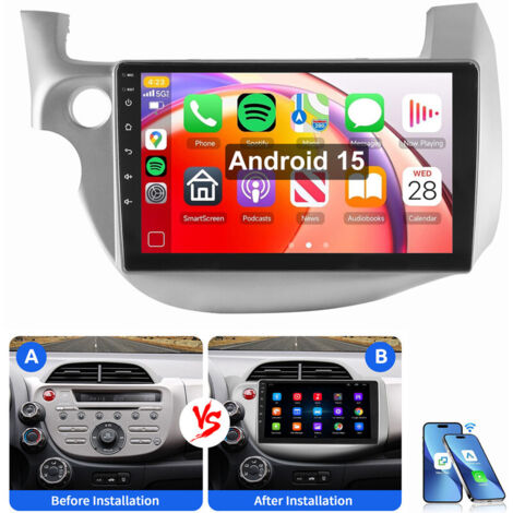 Pour Honda Jazz Fit 2008-2013 Android 15 CarPlay Autoradio BT GPS WIFI RDS FM 2+64G Blanc