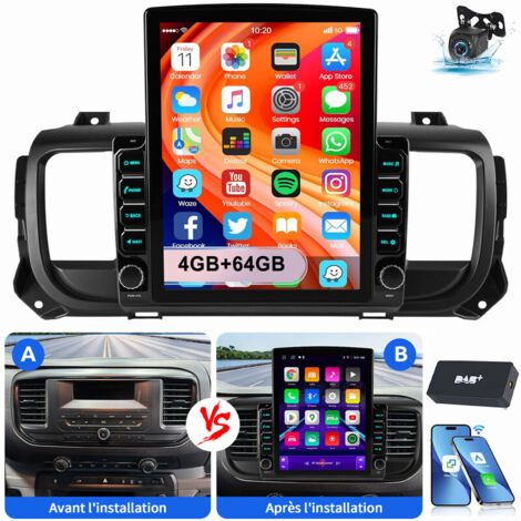 Autoradio Android 15 CarPlay 9,7" pour Citroën Jumpy et Peugeot Expert (2016-2021) 2+64G DAB CAM