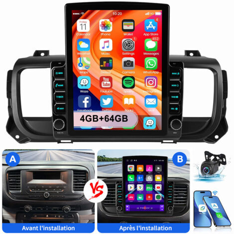 Autoradio Android 15 CarPlay 9,7" pour Citroën Jumpy et Peugeot Expert (2016-2021) 4+64G CAM