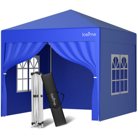Tente Pliante Pop-up 2.5x2.5m, Robuste, étanche et facile à installer Tente de réception avec parois latérales, sacs de sable Protection UV Avec parois latérales - Bleu - LOEFME (1/5)