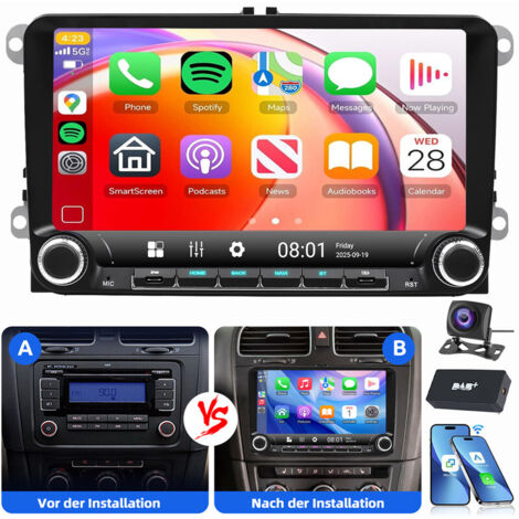 Pour VW GOLF 5 6 Plus Touran Tiguan Caddy Passat Polo 6R Android 15 Autoradio GPS Carplay 4+64G DAB CAM