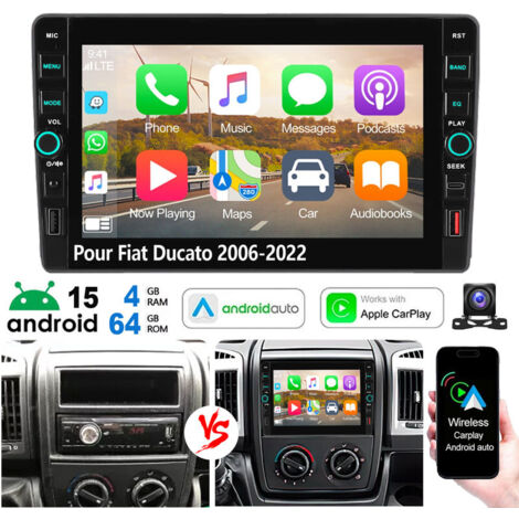 Autoradio Android 15 avec Apple CarPlay, GPS et RDS, port USB Type-C pour Fiat Ducato (2006-2022) - 4+64G CAM