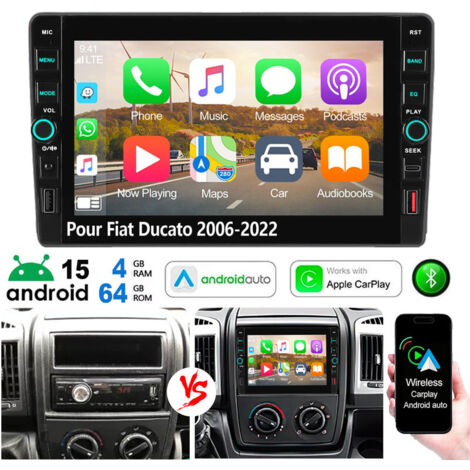 Autoradio Android 15 avec Apple CarPlay, GPS et RDS, port USB Type-C pour Fiat Ducato (2006-2022) - 4+64G