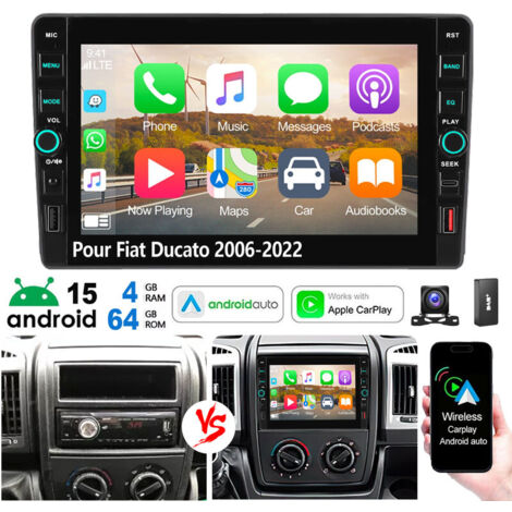 Autoradio Android 15 avec Apple CarPlay, GPS et RDS, port USB Type-C pour Fiat Ducato (2006-2022) - 4+64G DAB+ CAM