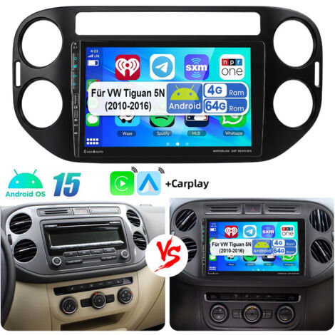 Autoradio Android 15 avec CarPlay, GPS, RDS et Wi-Fi pour VW Tiguan 5N et Golf Plus, avec port USB Type-C - 4+64G