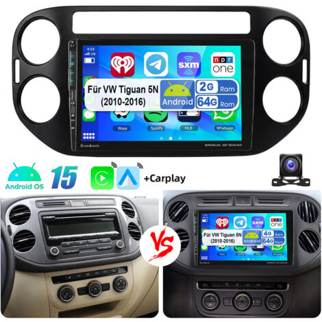 Autoradio Android 15 avec CarPlay, GPS, RDS et Wi-Fi pour VW Tiguan 5N et Golf Plus, avec port USB Type-C - 2+32G CAM