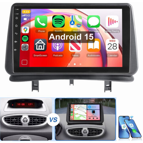 Pour RENAULT CLIO MK3 2005-2012 Carplay Android 15 Autoradio GPS WIFI 4+64G