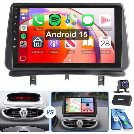 Pour RENAULT CLIO MK3 2005-2012 Carplay Android 15 Autoradio GPS WIFI 2+64G DAB CAM