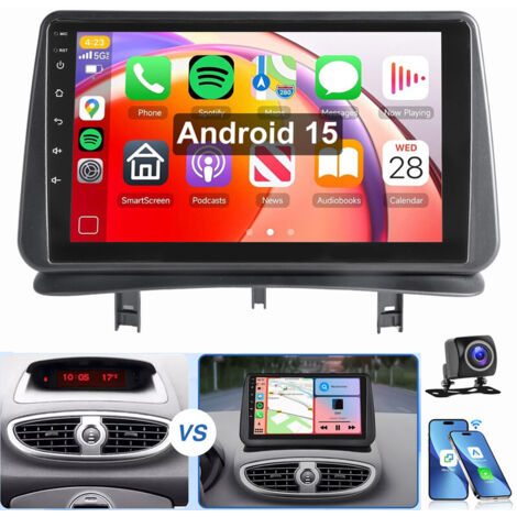 Pour RENAULT CLIO MK3 2005-2012 Carplay Android 15 Autoradio GPS WIFI 4+64G CAM