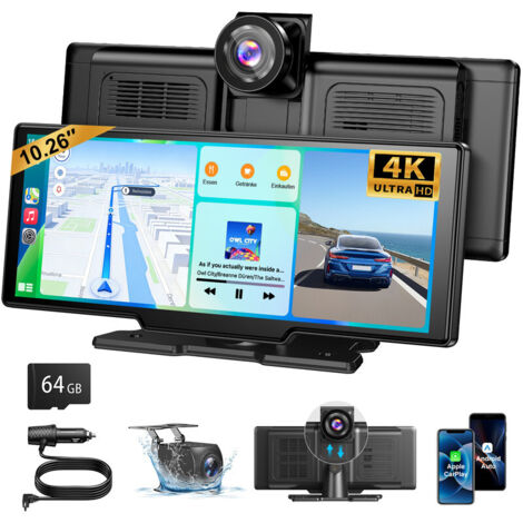 Caméra embarquée 4K 64 Go 10,26" avec Android CarPlay, autoradio DVR, navigation et Wi-Fi. (1/5)