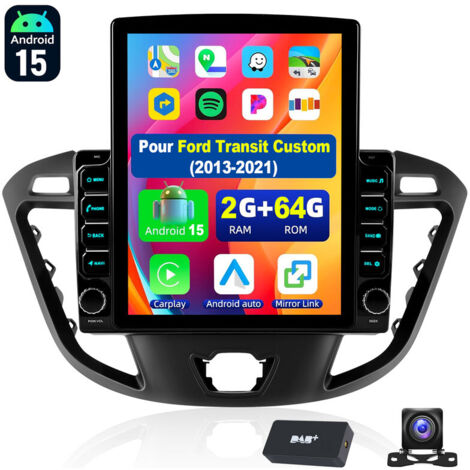 Autoradio Android 15 de 9,7 pouces avec CarPlay pour Ford Transit Custom 2013-2021, navigation GPS et RDS - 2+64G DAB+ CAM