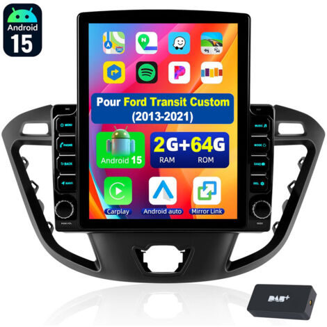 Autoradio Android 15 de 9,7 pouces avec CarPlay pour Ford Transit Custom 2013-2021, navigation GPS et RDS - 2+64G DAB+