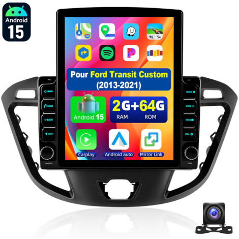 Autoradio Android 15 de 9,7 pouces avec CarPlay pour Ford Transit Custom 2013-2021, navigation GPS et RDS - 2+64G CAM