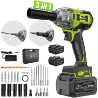 Clé à chocs sans fil Brushles, 520Nm Boulonneuse a Choc avec 2 x 4.0Ah Batteries 21V, Boulons de Roue, pour Réparation automobile construction maison, 27pcs Accessoires, CONENTOOL, vert, 2 batteries