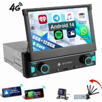 Autoradio 1 DIN CarPlay Écran tactile Bluetooth GPS Navi 6+128GB 4G LTE 6+128G CAM