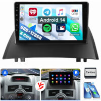 Autoradio GPS 4G Android 14 6+128 Go pour Renault Megane 2 (2002-2009) 6+128G
