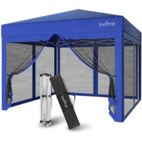 Tente Pliante Pop-up 3x3m, Robuste, étanche et facile à installer Tente de réception avec parois latérales, sacs de sable et filet Protection UV Avec parois latérales - Bleu - LOEFME