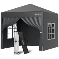 Tente Pliante Pop-up 2.5x2.5m, Robuste, étanche et facile à installer Tente de réception avec parois latérales, sacs de sable Protection UV Avec parois latérales - Gris - LOEFME