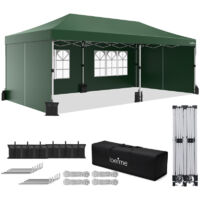 LOEFME-Tente Pliante Pop-up 3x6 m, Robuste, étanche et facile à installer Protection UV Avec parois latérales Avec des parois latérales et des sacs de sable tente de fête - gazon vert