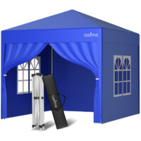 Tente Pliante Pop-up 2.5x2.5m, Robuste, étanche et facile à installer Tente de réception avec parois latérales, sacs de sable Protection UV Avec parois latérales - Bleu - LOEFME