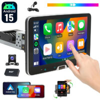 Autoradio 1 DIN Android 15 pouces 4+64 Go CarPlay Navigation WiFi Rotation à 360° - 4+64G DAB+ CAM