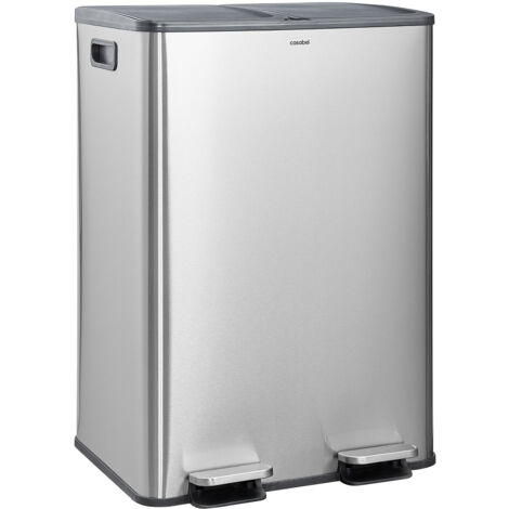 CASABEL Poubelle 60L, Double Compartiment, Couvercles Silencieux,