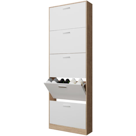 CASABEL Meuble Rangement Chaussure 15 Paires - Pour Entree Couloir - 60x17x180 cm - Blanc Bois Clair (1/5)