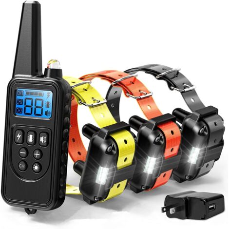 Galozzoit – Collier de dressage pour chien 800m – Imperméable IPX7 – 99 niveaux chocs et vibrations – Rechargeable avec lumière LED – 3 récepteurs