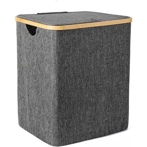 Wäschekorb, Wäschekorb mit Deckel - Für Bad und Schlafzimmer, Grau - RWLaundry Basket (1/5)