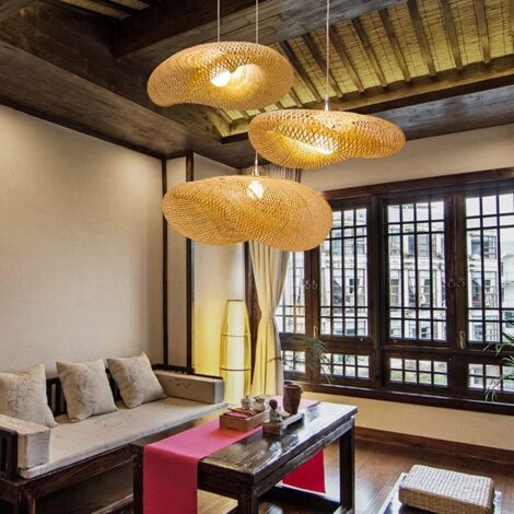 Knstlerische Donut-Bambus-Pendelleuchte, 1-flammig, Holz-Deckenlampe,  asiatischer Stil, Hngende Deckenleuchte fr Teestube, Restaurant, Hotel,  40 cm, 110 V-120 V