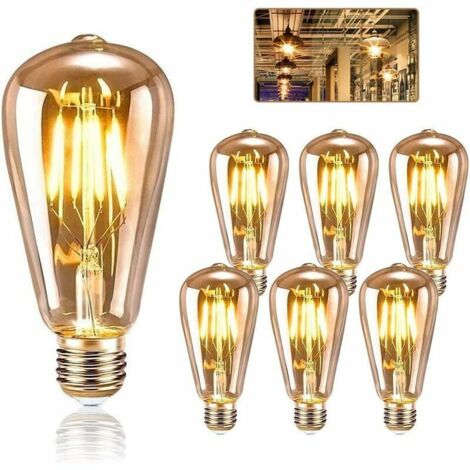Edison Gloeilamp, E27-schroef, vintage gloeilamp 220 V, ST64, E27, dimbare ledlampen, 6 W komt overeen met 60 W gloeilamp, ES eekhoorntje, kooi, retro, barnsteen, glas, 2700 K, wit