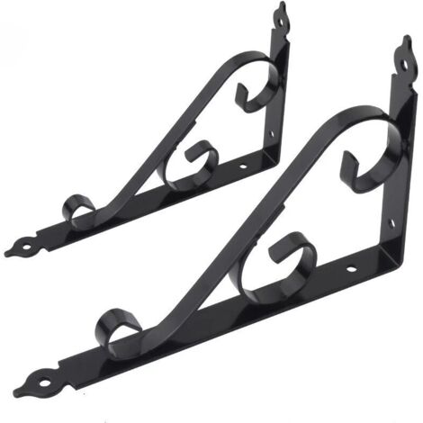 Regalhalterungen und -stifte, Wandhalterung aus Metall, 90-Grad-Dreieckshalterung, multifunktionale Regalstütze mit Schrauben für Gartenarbeit, Küche, 250 mm x 164 mm, 1 Paar (schwarz) (1/5)