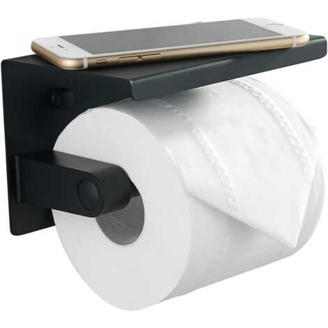 Toilettenpapierhalter, Toilettenpapierhalter aus Stahl mit Telefonablage, 304 Edelstahl Schwarz (1/5)