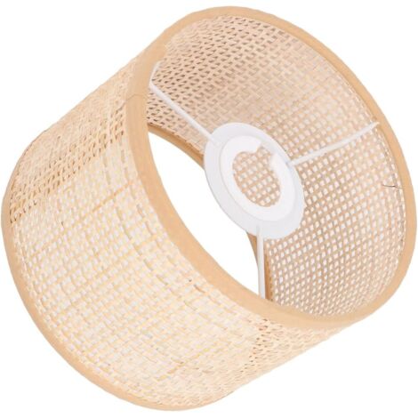 Abat-Jour Tambour En Rotin Naturel Tissé - Diamètre 20.5 Cm - Pour Lampe E27/E14 - Style Bohème Vintage
