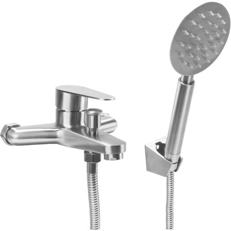 Badewannenarmatur mit Handbrause, Edelstahl-Badewannenmischer mit flexiblem Schlauch und Wandhalterung, Einhebel-Badewannenarmatur, Badewannenarmatur für Dusche, Badezimmer (silber)