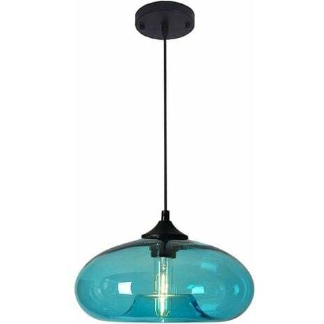 Lampadario a sospensione rotondo in vetro colorato industriale vintage, lampadario a sospensione da soffitto E27, stile loft retrò, per cucina, sala da pranzo, camera da letto (turchese) [classe energ