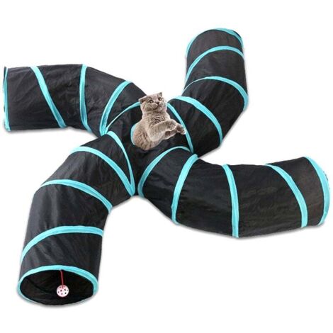 Tunnel per gatti, tunnel da gioco per animali domestici, tunnel pieghevole a 4 vie, tunnel per gatti con foro per sbirciare, giocattoli per gatti, cuccioli e conigli.