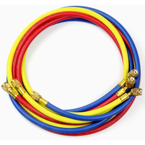 Set Di 3 Tubi Flessibili Per Ricarica Refrigeranti Aria Condizionata, 1,8 M – Professionali E Antiscoppio