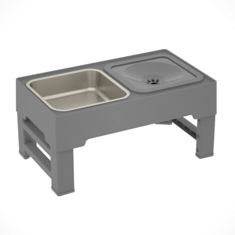 Ciotole per cani rialzate a 4 altezze, supporto rialzato con ciotola per cibo in acciaio inossidabile da 1,6 l e ciotola per acqua anti-schizzi da 1,1 l per cani di taglia media e grande - Grigio