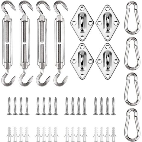 Kit di fissaggio per vele ombreggianti, accessori per tende da sole, viti di tensione in acciaio inossidabile, set di moschettoni con viti per un'installazione sicura delle vele ombreggianti. (1/5)
