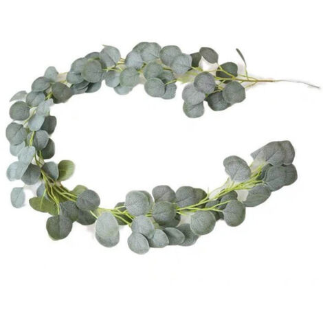 Pianta verde artificiale, pianta di eucalipto artificiale con foglie di rattan, pianta rampicante finta per la decorazione di casa, giardino, matrimonio, festa, verde scuro - RWPrtificial Green Plant
