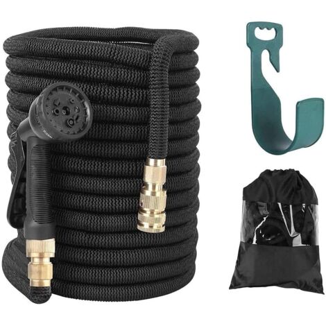 Tubo da giardino estensibile da 30 m/100 piedi con 8 funzioni, flessibile e leggero, per irrigazione e pulizia del giardino, nero, 30 m/100 piedi