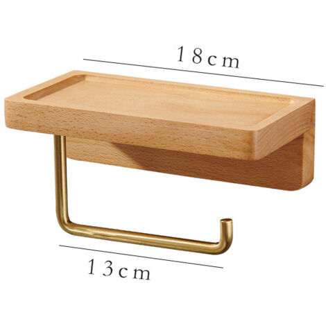 Porta carta igienica, porta rotolo di carta igienica, portasciugamani in legno e ottone, porta fazzoletti, portaoggetti da parete, portasciugamani da parete (corto 18 cm)