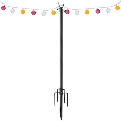 4 Pali In Metallo Per Luci Da Esterno Con Ganci – Supporti A Sospensione Per Giardino, Patio E Recinzione, Colore Nero, 43 Cm