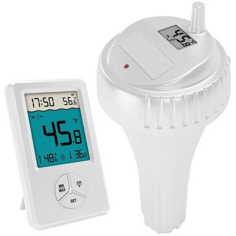 Thermomètre de piscine flottant sans fil, thermomètre intérieur extérieur pour piscine, spa, bains à remous et étangs, blanc (1/5)