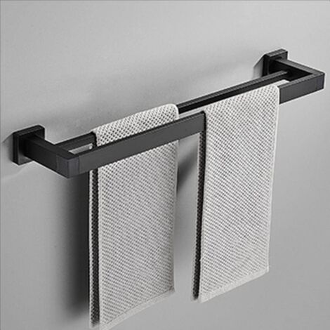 Portasciugamani da parete autoadesivo in alluminio nero, non necessita di fori, per cucina e bagno. (1/5)