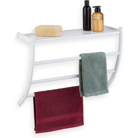 Portasciugamani Da Parete Relaxdays Con 3 Aste E Ripiano – 44x56,5x23 Cm, In Acciaio Nero Per Bagno